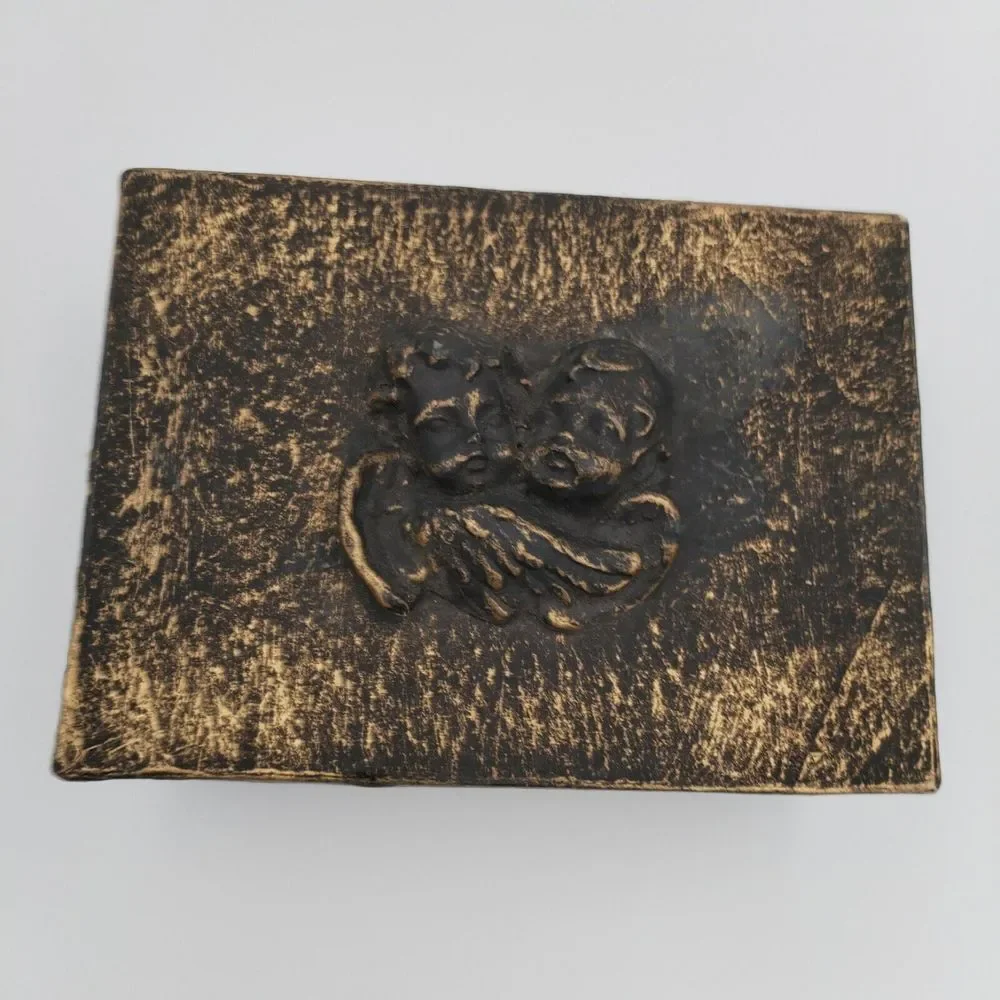 Angel Cherub Gift Box Hard Cardboard Forged Vintage Looking‎ Brown 7x5x3 Inches